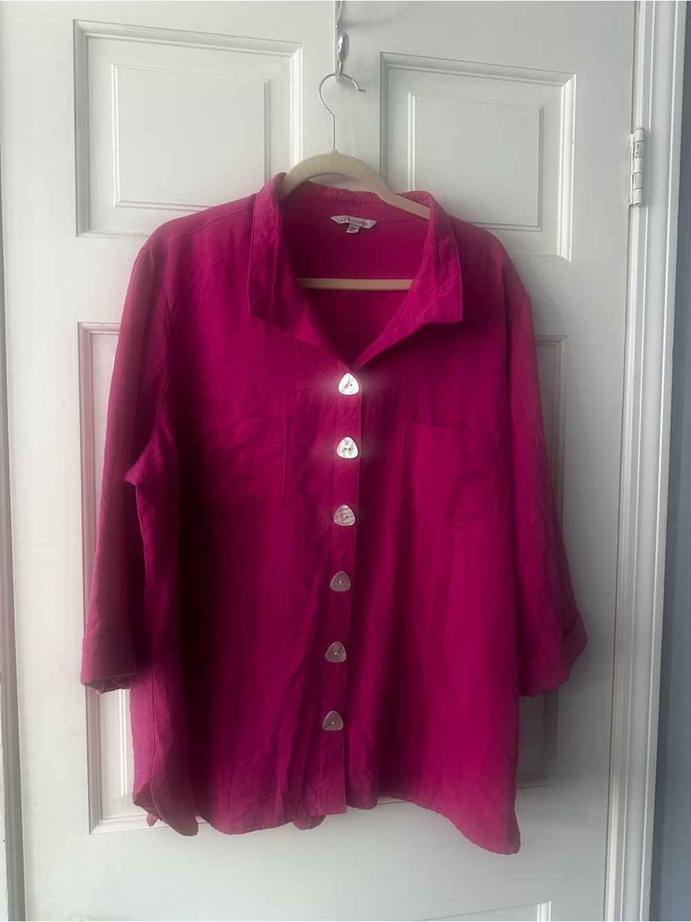 John Mark Fuchsia Button-Front linen shirt